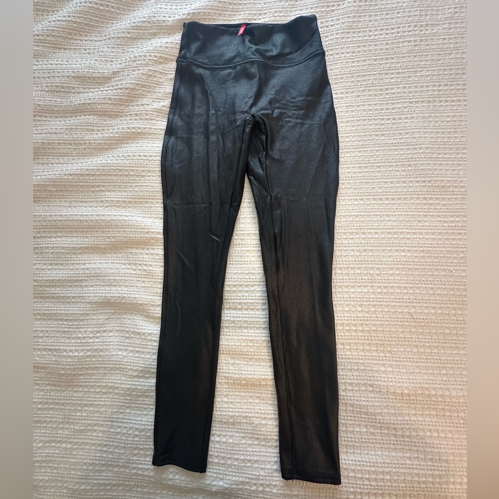 Spanx Black Shiny Leather-Look Leggings
